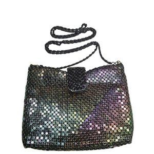 Vintage Apri Nights Metallic Mesh Mardi Gras Purse 5x7 Crossbody Bag Zip Closure